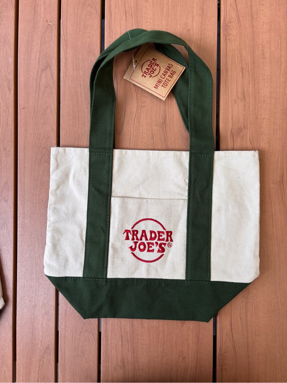 Trader Joe's mini Canvas Tote Bag with Forest Green Accents